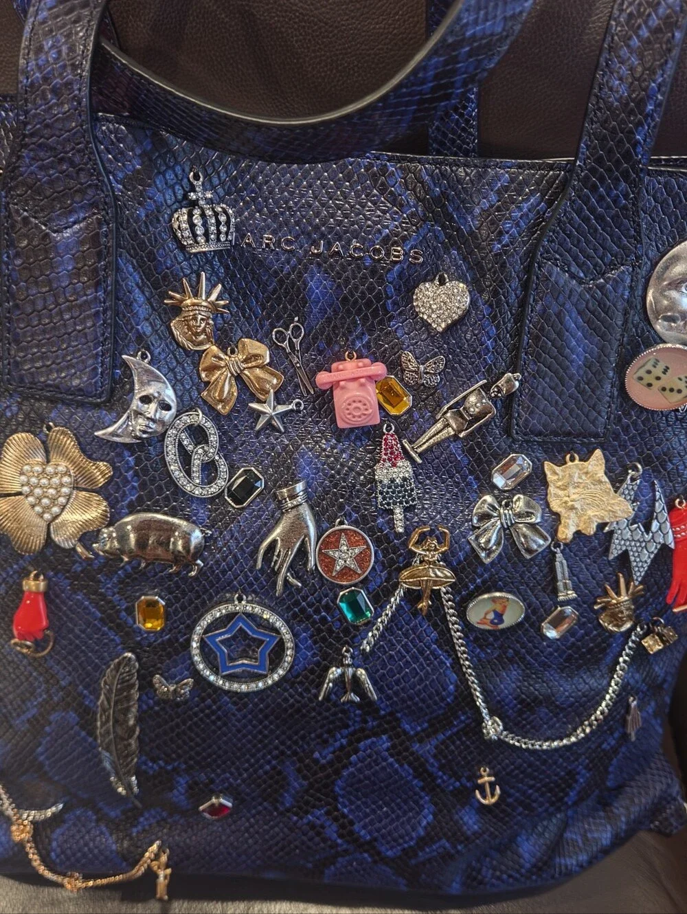 Marc Jacobs Navy Blue Embellished Tote with Mixed Charms